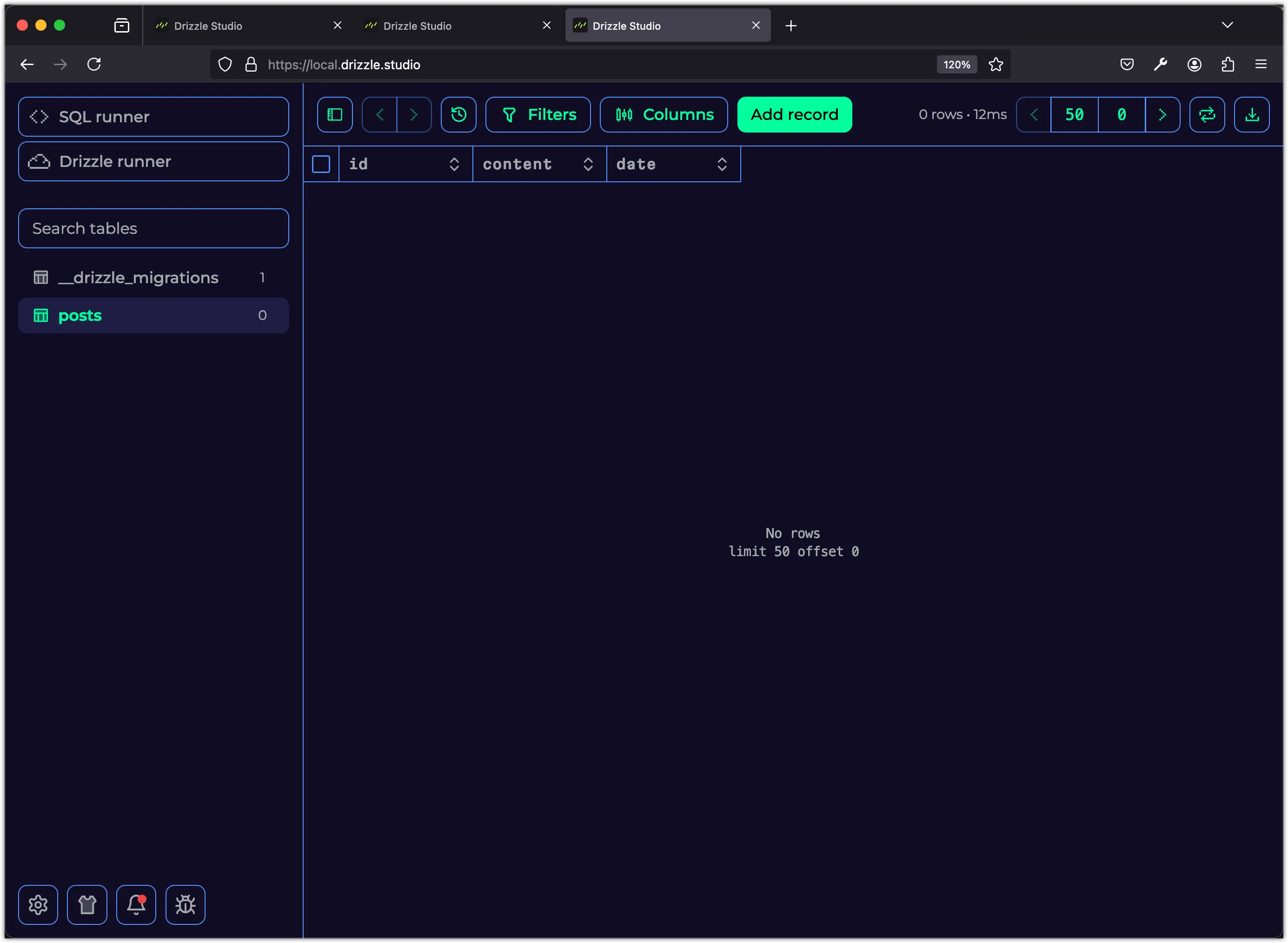 Open the database with drizzle-kit studio