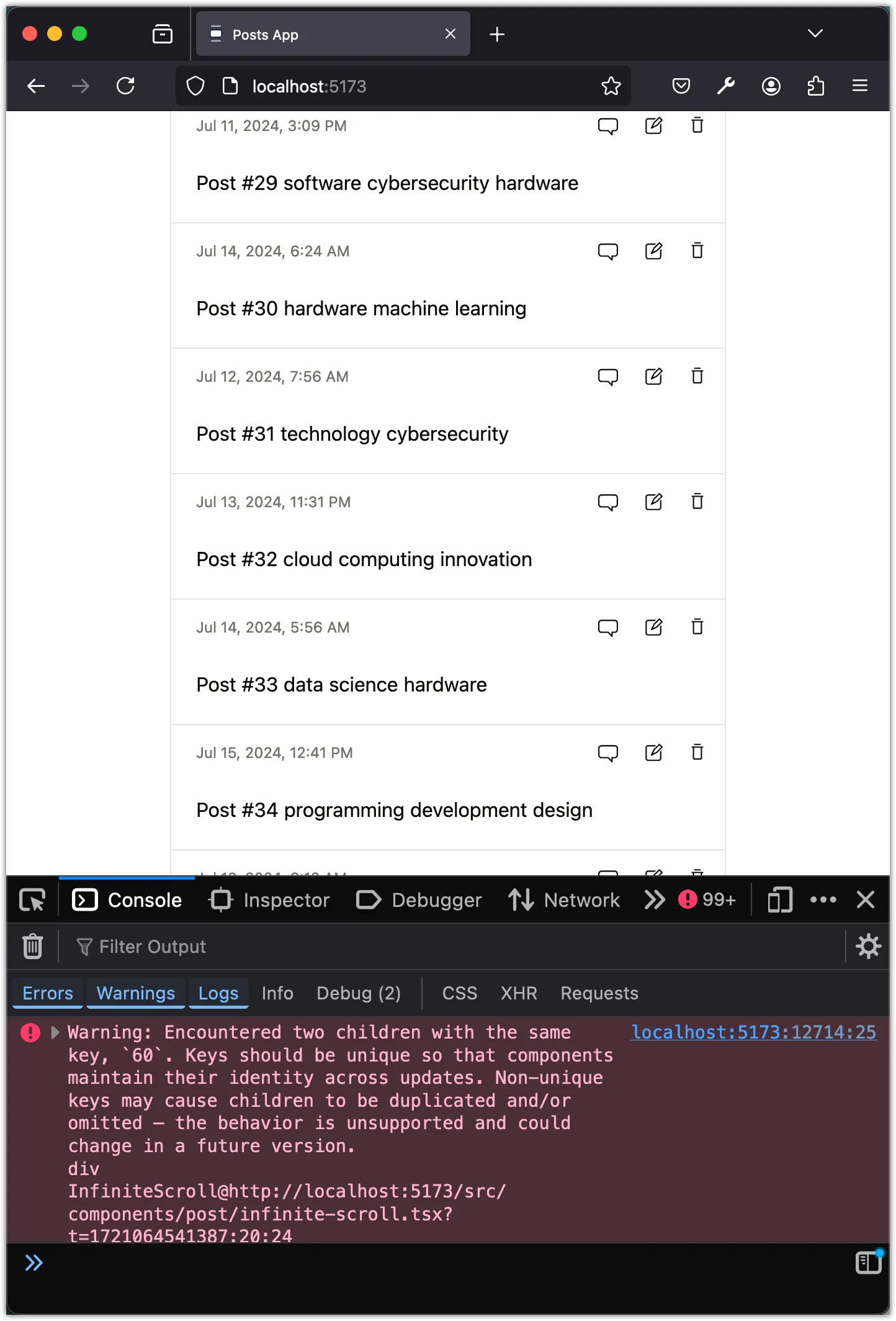 Errors when loading more posts with Intersection Observer